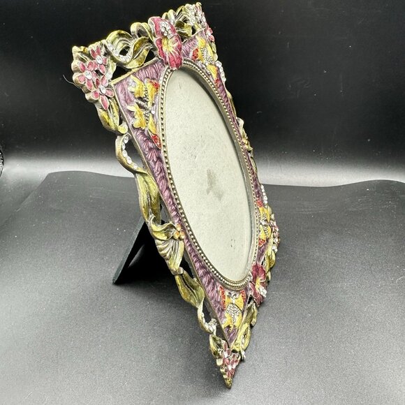 Enamel Jeweled Butterfly Flower Rhinestones Picture Frame Pier 1? Metal Purple - Picture 2 of 16